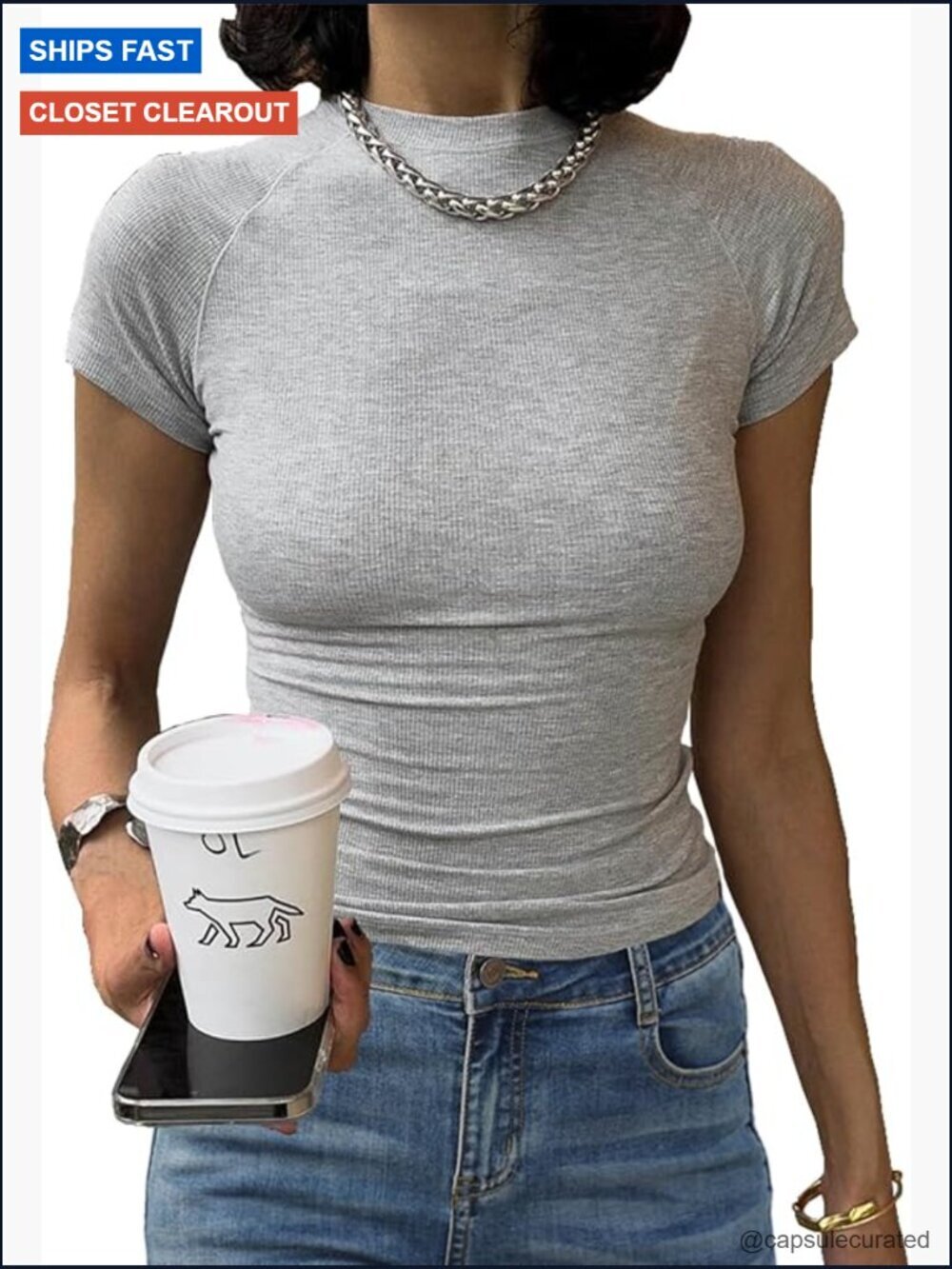 Casual Knit Ribbed Tee Crop Top Slim Fit Crewneck Raglan Sleeve T Shirt
